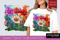 Stained Glass Flowers Square Tshirt Background - Floral PNG Product Image 1