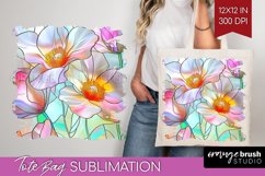 Stained Glass Flowers Tote Bag - Floral Tote Bag PNG Product Image 1