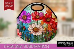 Stained Glass Flowers Lunch Bag - Floral Lunch Bug PNG Product Image 1