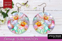Stained Glass Flowers Round Earrings - Floral PNG Product Image 1