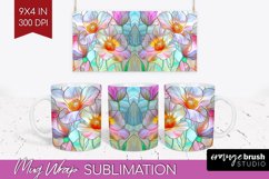Stained Glass Flowers Mug Wrap - Floral Mug PNG Sublimation Product Image 1