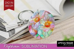 Stained Glass Flowers Keychain PNG - Floral Keychain Product Image 1