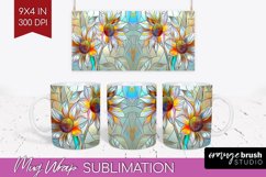 Stained Glass Flowers Mug Wrap - Floral Mug PNG Sublimation Product Image 1