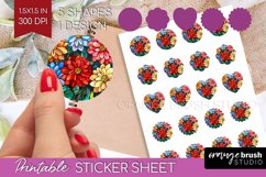 Stained Glass Flowers Round Sticker - Floral Printable Sheet Product Image 1