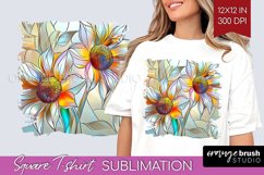 Stained Glass Flowers Square Tshirt Background - Floral PNG Product Image 1