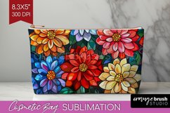 Stained Glass Flowers Cosmetic Bag - Floral Makeup Bag PNG Product Image 1