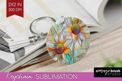Stained Glass Flowers Keychain PNG - Floral Keychain Product Image 1