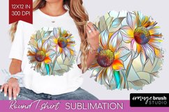 Stained Glass Flowers Round Tshirt Background - Floral PNG Product Image 1