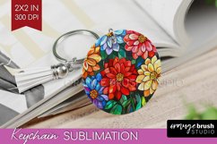 Stained Glass Flowers Keychain PNG - Floral Keychain Product Image 1