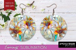 Stained Glass Flowers Round Earrings - Floral PNG Product Image 1