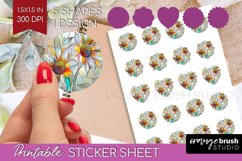 Stained Glass Flowers Round Sticker - Floral Printable Sheet Product Image 1