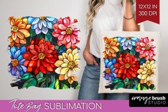 Stained Glass Flowers Tote Bag - Floral Tote Bag PNG Product Image 1