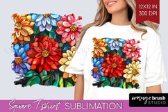 Stained Glass Flowers Square Tshirt Background - Floral PNG Product Image 1