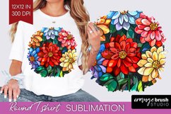 Stained Glass Flowers Round Tshirt Background - Floral PNG Product Image 1