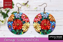 Stained Glass Flowers Round Earrings - Floral PNG Product Image 1