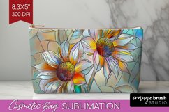 Stained Glass Flowers Cosmetic Bag - Floral Makeup Bag PNG Product Image 1