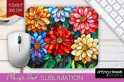 Stained Glass Flowers Mouse Pad Sublimation - Floral PNG Product Image 1