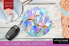 Stained Glass Flowers Car Coaster - Floral Coaster PNG Product Image 1