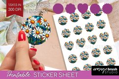 Stained Glass Flowers Round Sticker - Floral Printable Sheet Product Image 1