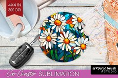 Stained Glass Flowers Car Coaster - Floral Coaster PNG Product Image 1