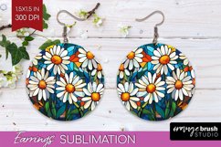 Stained Glass Flowers Round Earrings - Floral PNG Product Image 1