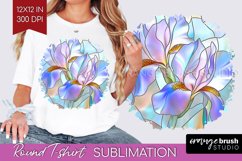 Stained Glass Flowers Round Tshirt Background - Floral PNG Product Image 1