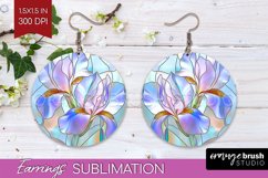 Stained Glass Flowers Round Earrings - Floral PNG Product Image 1
