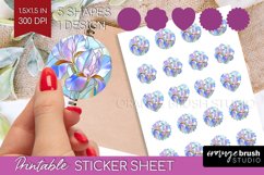 Stained Glass Flowers Round Sticker - Floral Printable Sheet Product Image 1