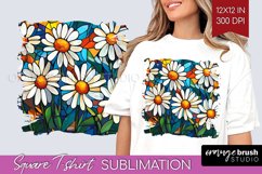 Stained Glass Flowers Square Tshirt Background - Floral PNG Product Image 1