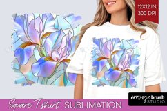 Stained Glass Flowers Square Tshirt Background - Floral PNG Product Image 1