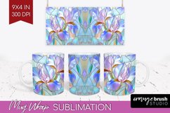 Stained Glass Flowers Mug Wrap - Floral Mug PNG Sublimation Product Image 1