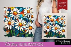 Stained Glass Flowers Tote Bag - Floral Tote Bag PNG Product Image 1