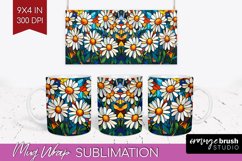 Stained Glass Flowers Mug Wrap - Floral Mug PNG Sublimation Product Image 1