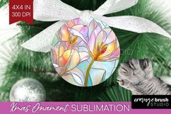 Stained Glass Flowers Ornament PNG - Floral PNG Sublimation Product Image 1
