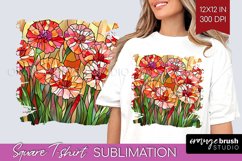 Stained Glass Flowers Square Tshirt Background - Floral PNG Product Image 1