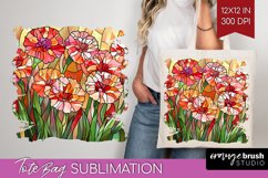 Stained Glass Flowers Tote Bag - Floral Tote Bag PNG Product Image 1