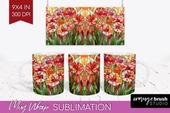 Stained Glass Flowers Mug Wrap - Floral Mug PNG Sublimation Product Image 1
