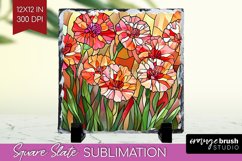 Stained Glass Flowers Slate PNG - Floral Square Slate Product Image 1