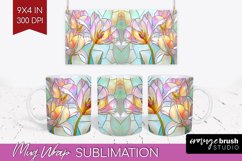 Stained Glass Flowers Mug Wrap - Floral Mug PNG Sublimation Product Image 1