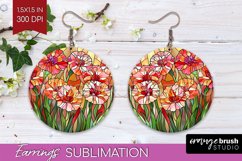 Stained Glass Flowers Round Earrings - Floral PNG Product Image 1