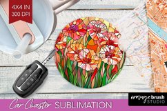 Stained Glass Flowers Car Coaster - Floral Coaster PNG Product Image 1