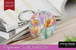 Stained Glass Flowers Keychain PNG - Floral Keychain Product Image 1