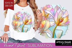 Stained Glass Flowers Round Tshirt Background - Floral PNG Product Image 1