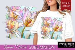 Stained Glass Flowers Square Tshirt Background - Floral PNG Product Image 1