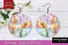 Stained Glass Flowers Round Earrings - Floral PNG Product Image 1