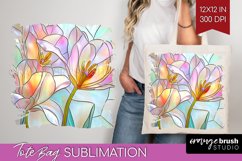 Stained Glass Flowers Tote Bag - Floral Tote Bag PNG Product Image 1