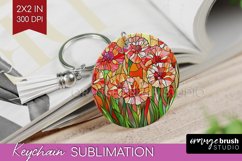 Stained Glass Flowers Keychain PNG - Floral Keychain Product Image 1