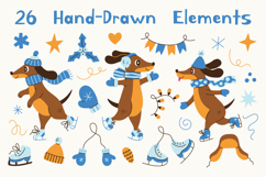 Winter Dachshund Dogs on Ice Skates PNG Clipart Product Image 2