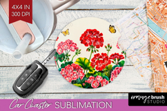 Summer Flowers Car Coaster - Floral Coaster PNG Sublimation Product Image 1