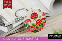 Summer Flowers Keychain PNG - Floral Keychain Sublimation Product Image 1